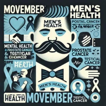 DALL·E 2024-10-24 18.07.30 - A bold and engaging illustration for Movember, highlighting the importance of men's health, particularly mental health, prostate cancer, and testicula