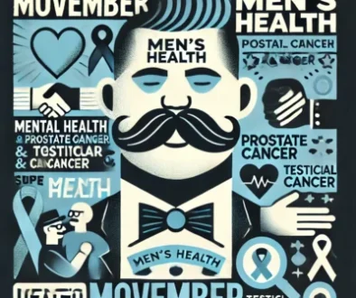 DALL·E 2024-10-24 18.07.30 - A bold and engaging illustration for Movember, highlighting the importance of men's health, particularly mental health, prostate cancer, and testicula