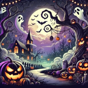 DALL·E 2024-10-24 18.11.25 - A new and unique Halloween illustration with a spooky yet fun atmosphere. The image should feature a haunted forest with twisted trees, a glowing jack